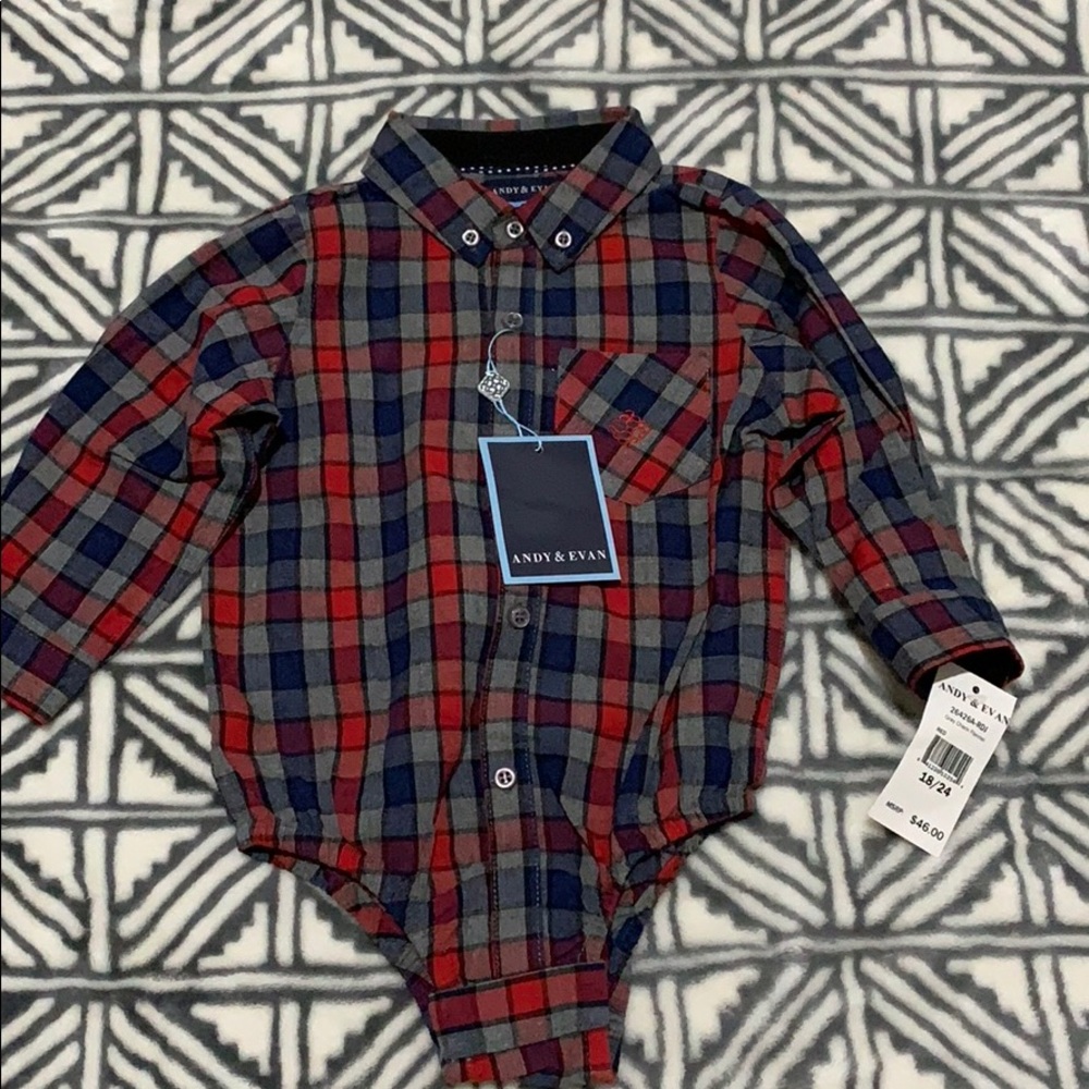 NWT Andy & Evan Grey Check Flannel Shirt size18/24